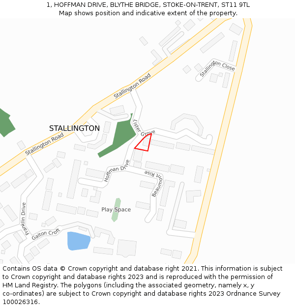 1, HOFFMAN DRIVE, BLYTHE BRIDGE, STOKE-ON-TRENT, ST11 9TL: Location map and indicative extent of plot