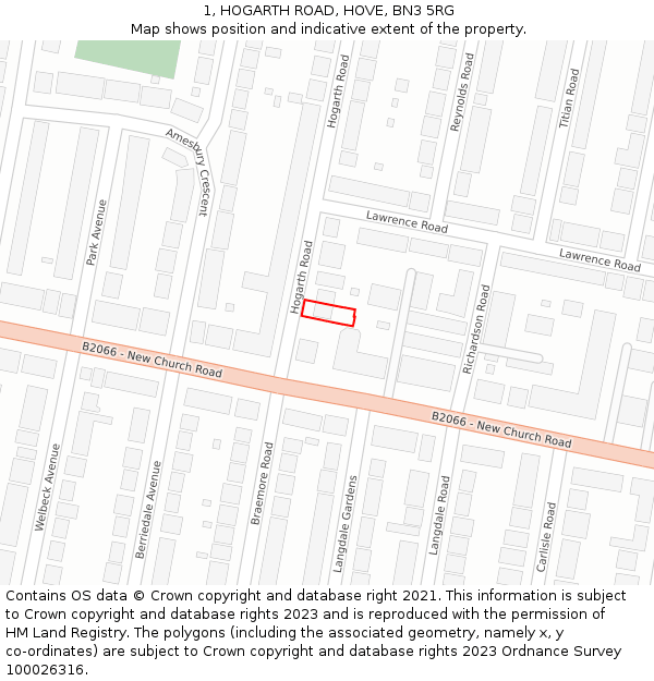 1, HOGARTH ROAD, HOVE, BN3 5RG: Location map and indicative extent of plot