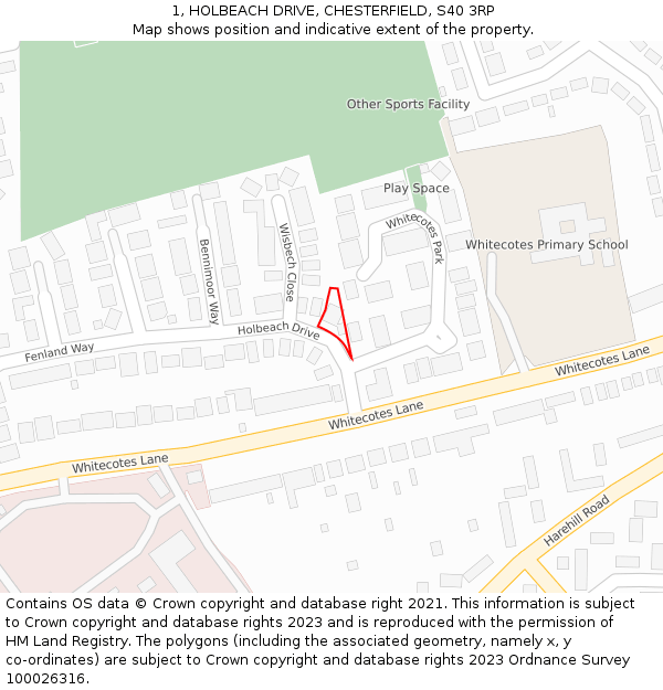 1, HOLBEACH DRIVE, CHESTERFIELD, S40 3RP: Location map and indicative extent of plot