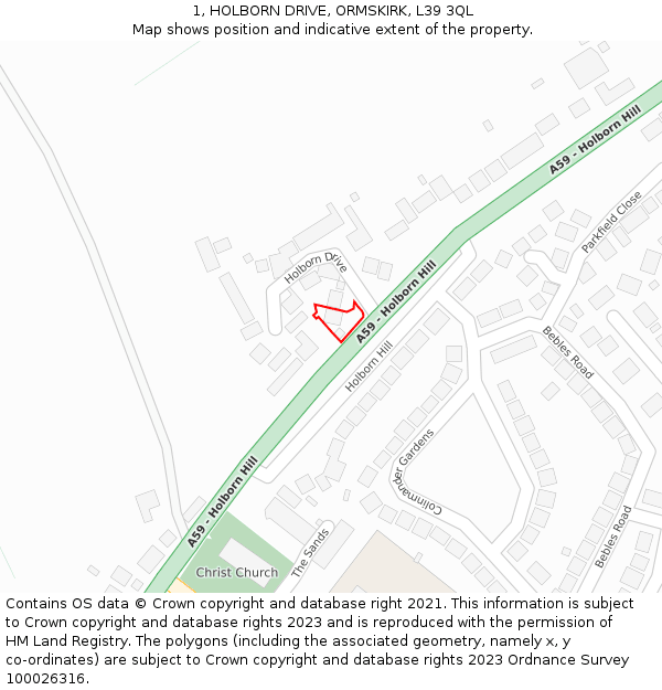 1, HOLBORN DRIVE, ORMSKIRK, L39 3QL: Location map and indicative extent of plot