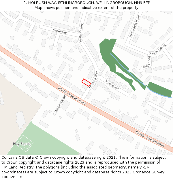 1, HOLBUSH WAY, IRTHLINGBOROUGH, WELLINGBOROUGH, NN9 5EP: Location map and indicative extent of plot