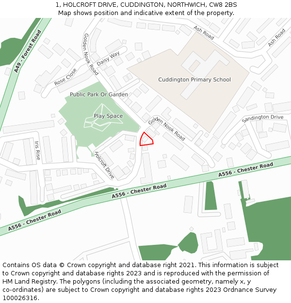 1, HOLCROFT DRIVE, CUDDINGTON, NORTHWICH, CW8 2BS: Location map and indicative extent of plot