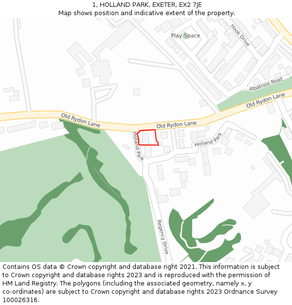 1, HOLLAND PARK, EXETER, EX2 7JE: Location map and indicative extent of plot