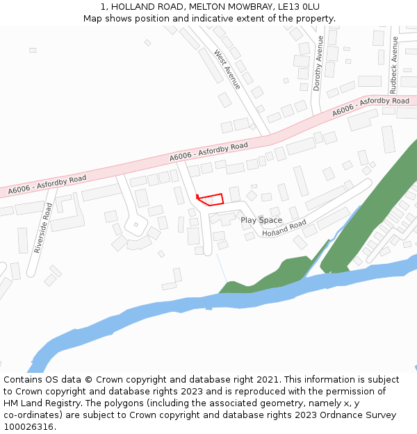 1, HOLLAND ROAD, MELTON MOWBRAY, LE13 0LU: Location map and indicative extent of plot