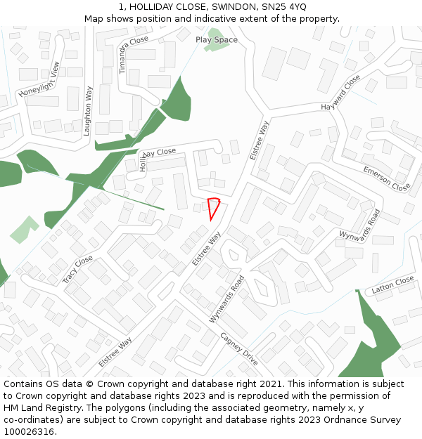 1, HOLLIDAY CLOSE, SWINDON, SN25 4YQ: Location map and indicative extent of plot