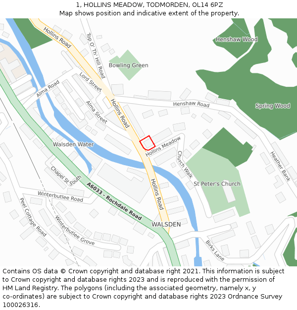 1, HOLLINS MEADOW, TODMORDEN, OL14 6PZ: Location map and indicative extent of plot