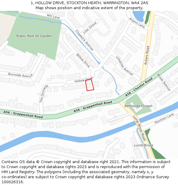 1, HOLLOW DRIVE, STOCKTON HEATH, WARRINGTON, WA4 2AS: Location map and indicative extent of plot