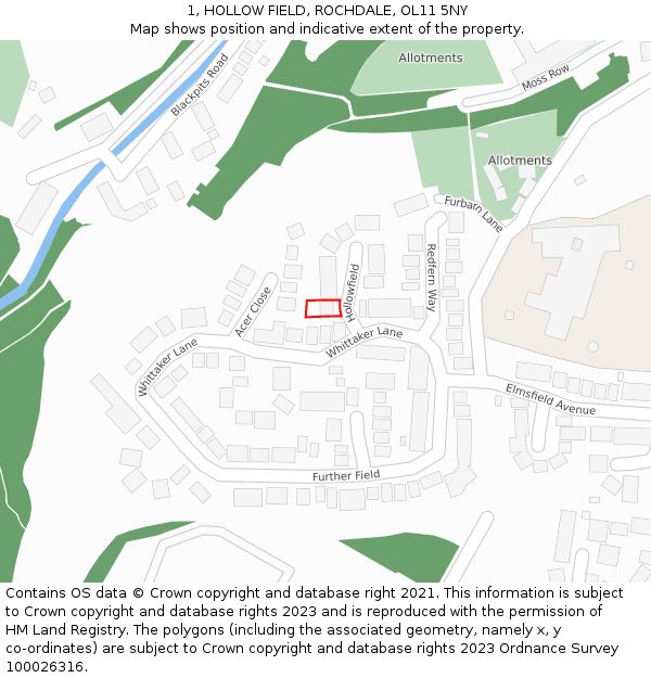 1, HOLLOW FIELD, ROCHDALE, OL11 5NY: Location map and indicative extent of plot