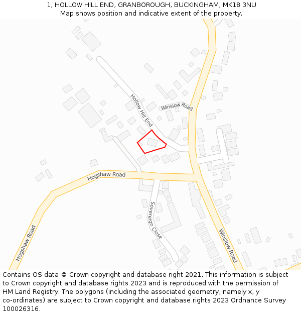 1, HOLLOW HILL END, GRANBOROUGH, BUCKINGHAM, MK18 3NU: Location map and indicative extent of plot