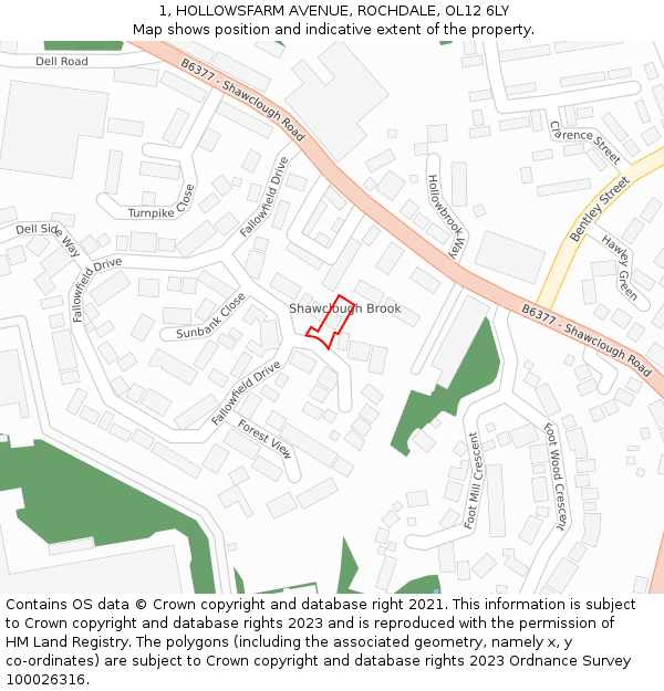 1, HOLLOWSFARM AVENUE, ROCHDALE, OL12 6LY: Location map and indicative extent of plot