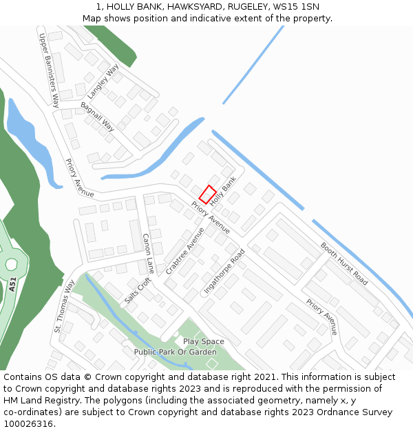 1, HOLLY BANK, HAWKSYARD, RUGELEY, WS15 1SN: Location map and indicative extent of plot