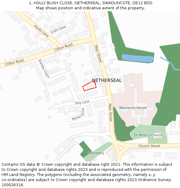 1, HOLLY BUSH CLOSE, NETHERSEAL, SWADLINCOTE, DE12 8DD: Location map and indicative extent of plot