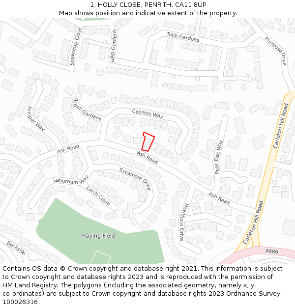 1, HOLLY CLOSE, PENRITH, CA11 8UP: Location map and indicative extent of plot