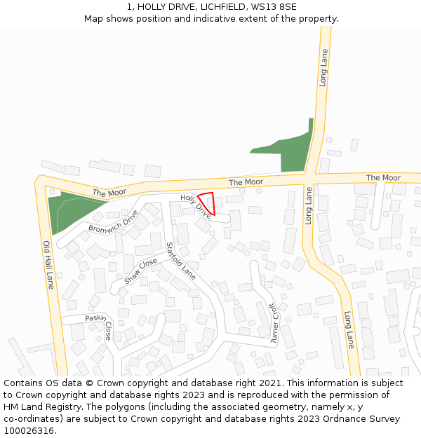 1, HOLLY DRIVE, LICHFIELD, WS13 8SE: Location map and indicative extent of plot