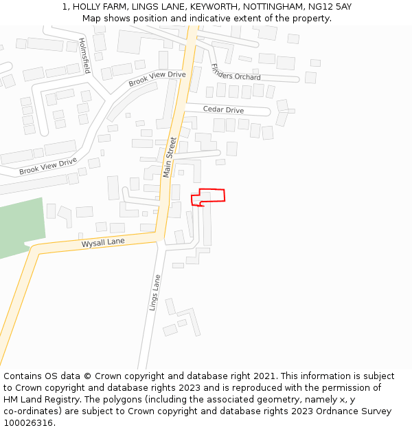 1, HOLLY FARM, LINGS LANE, KEYWORTH, NOTTINGHAM, NG12 5AY: Location map and indicative extent of plot