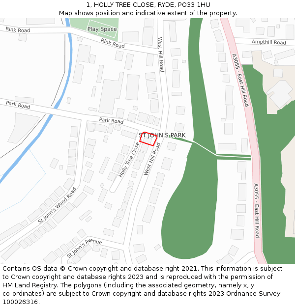 1, HOLLY TREE CLOSE, RYDE, PO33 1HU: Location map and indicative extent of plot