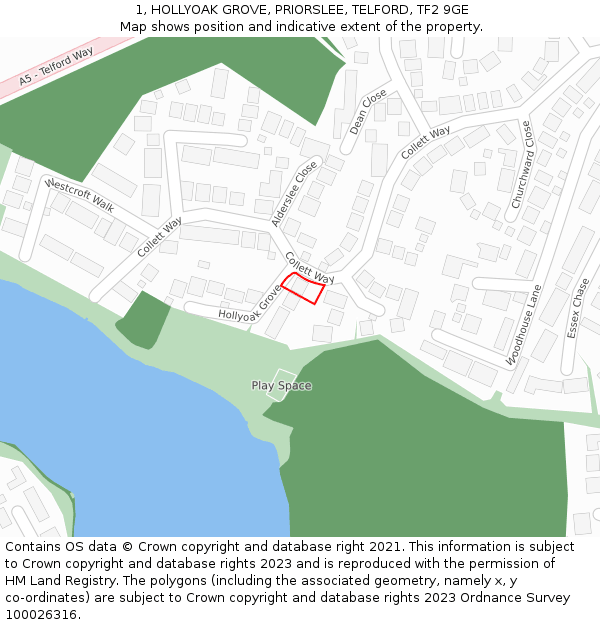 1, HOLLYOAK GROVE, PRIORSLEE, TELFORD, TF2 9GE: Location map and indicative extent of plot