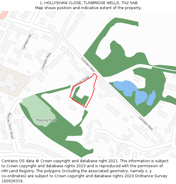 1, HOLLYSHAW CLOSE, TUNBRIDGE WELLS, TN2 5AB: Location map and indicative extent of plot