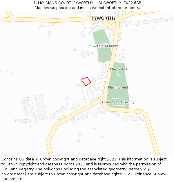 1, HOLMANS COURT, PYWORTHY, HOLSWORTHY, EX22 6SR: Location map and indicative extent of plot