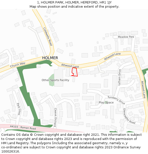 1, HOLMER PARK, HOLMER, HEREFORD, HR1 1JY: Location map and indicative extent of plot