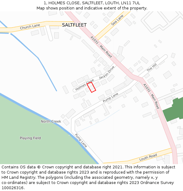 1, HOLMES CLOSE, SALTFLEET, LOUTH, LN11 7UL: Location map and indicative extent of plot