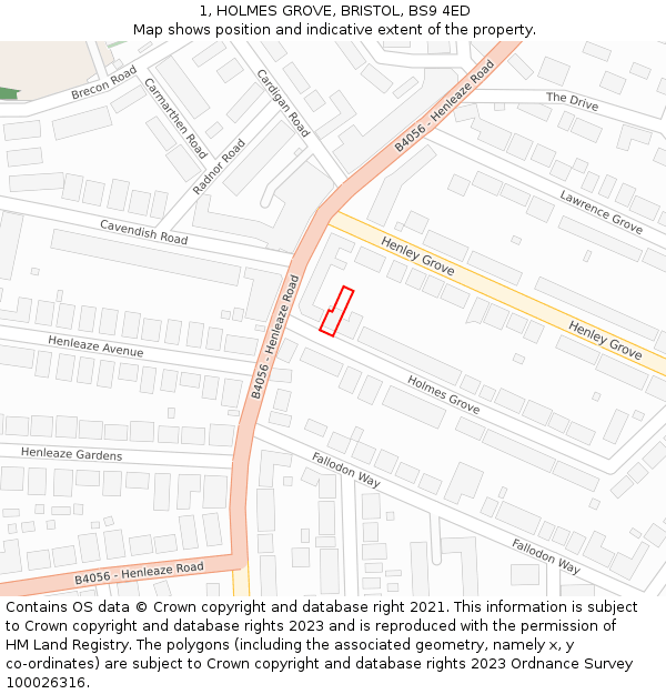 1, HOLMES GROVE, BRISTOL, BS9 4ED: Location map and indicative extent of plot