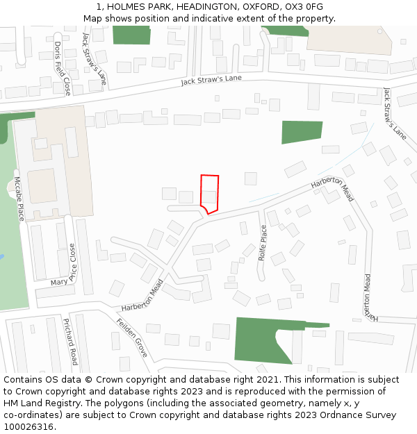 1, HOLMES PARK, HEADINGTON, OXFORD, OX3 0FG: Location map and indicative extent of plot