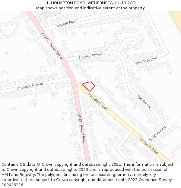 1, HOLMPTON ROAD, WITHERNSEA, HU19 2QD: Location map and indicative extent of plot