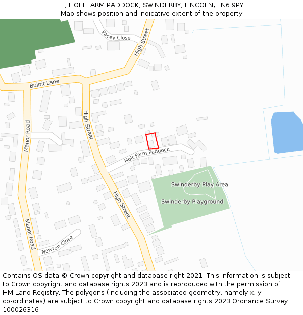 1, HOLT FARM PADDOCK, SWINDERBY, LINCOLN, LN6 9PY: Location map and indicative extent of plot