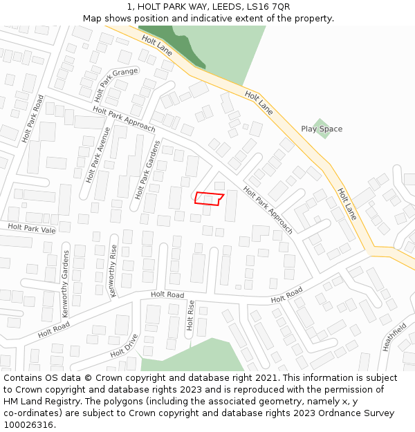 1, HOLT PARK WAY, LEEDS, LS16 7QR: Location map and indicative extent of plot