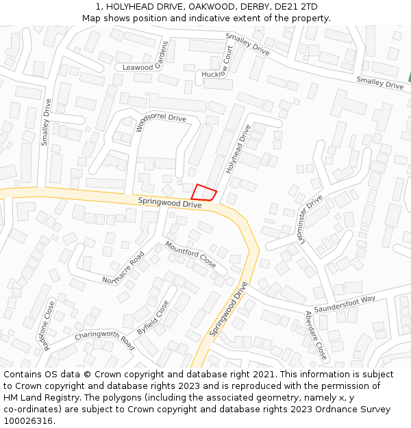 1, HOLYHEAD DRIVE, OAKWOOD, DERBY, DE21 2TD: Location map and indicative extent of plot