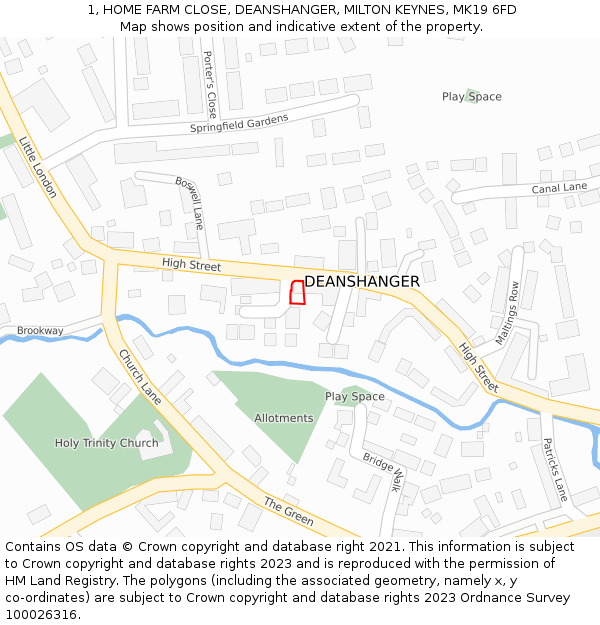 1, HOME FARM CLOSE, DEANSHANGER, MILTON KEYNES, MK19 6FD: Location map and indicative extent of plot