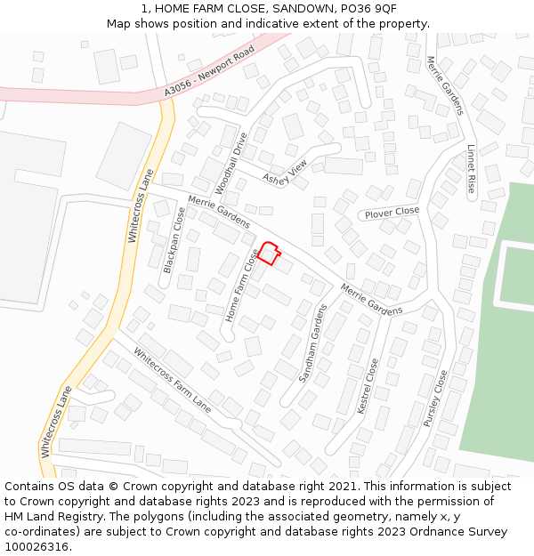 1, HOME FARM CLOSE, SANDOWN, PO36 9QF: Location map and indicative extent of plot