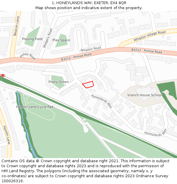 1, HONEYLANDS WAY, EXETER, EX4 8QR: Location map and indicative extent of plot