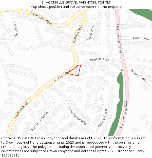 1, HOOKHILLS GROVE, PAIGNTON, TQ4 7LN: Location map and indicative extent of plot