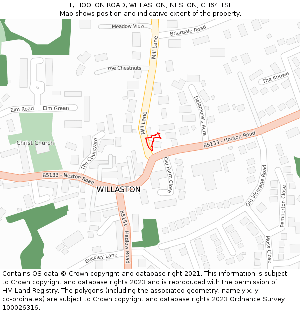 1, HOOTON ROAD, WILLASTON, NESTON, CH64 1SE: Location map and indicative extent of plot