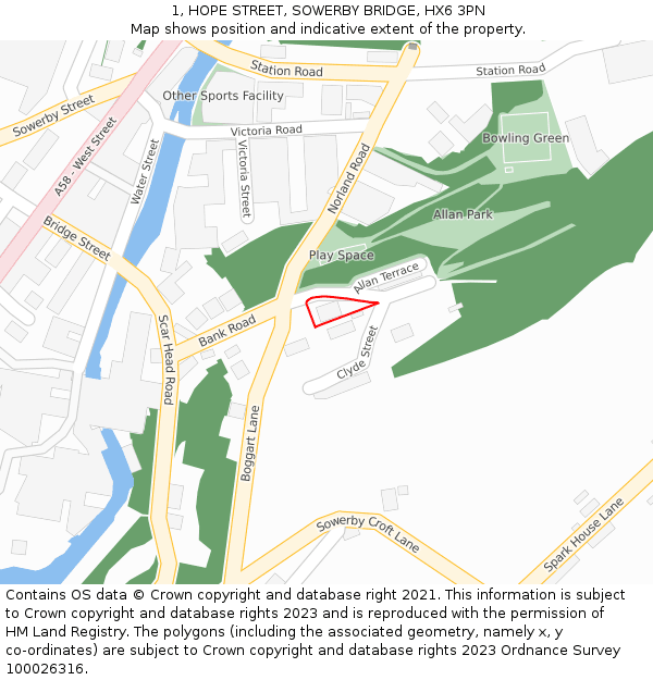 1, HOPE STREET, SOWERBY BRIDGE, HX6 3PN: Location map and indicative extent of plot