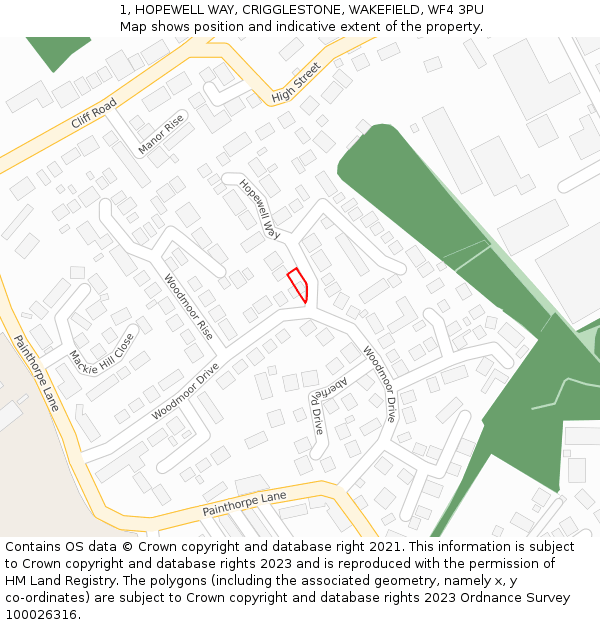 1, HOPEWELL WAY, CRIGGLESTONE, WAKEFIELD, WF4 3PU: Location map and indicative extent of plot