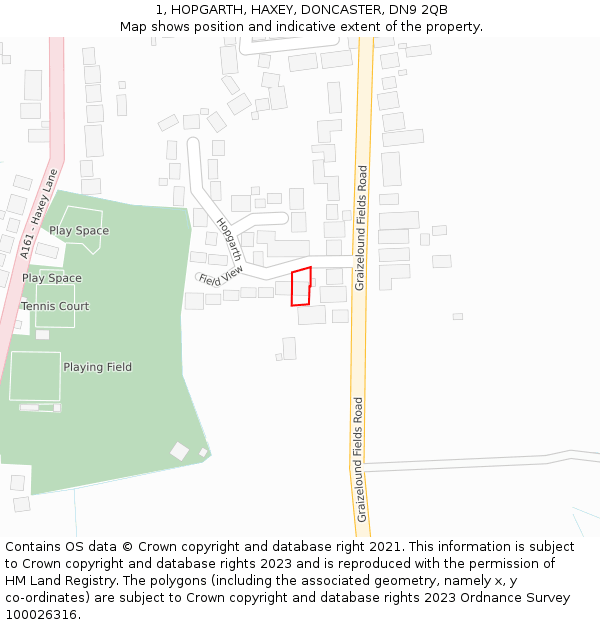 1, HOPGARTH, HAXEY, DONCASTER, DN9 2QB: Location map and indicative extent of plot
