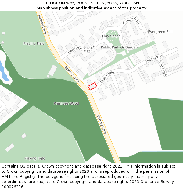 1, HOPKIN WAY, POCKLINGTON, YORK, YO42 1AN: Location map and indicative extent of plot