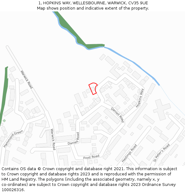 1, HOPKINS WAY, WELLESBOURNE, WARWICK, CV35 9UE: Location map and indicative extent of plot