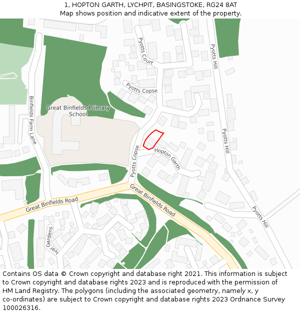 1, HOPTON GARTH, LYCHPIT, BASINGSTOKE, RG24 8AT: Location map and indicative extent of plot