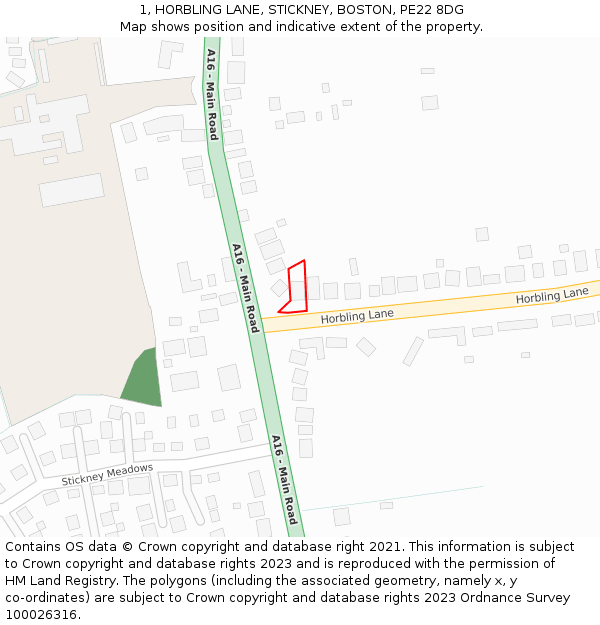 1, HORBLING LANE, STICKNEY, BOSTON, PE22 8DG: Location map and indicative extent of plot