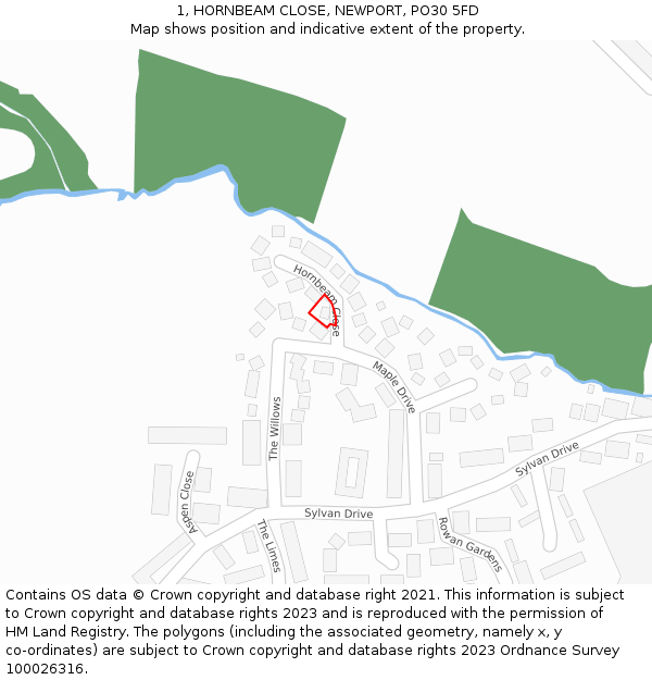 1, HORNBEAM CLOSE, NEWPORT, PO30 5FD: Location map and indicative extent of plot