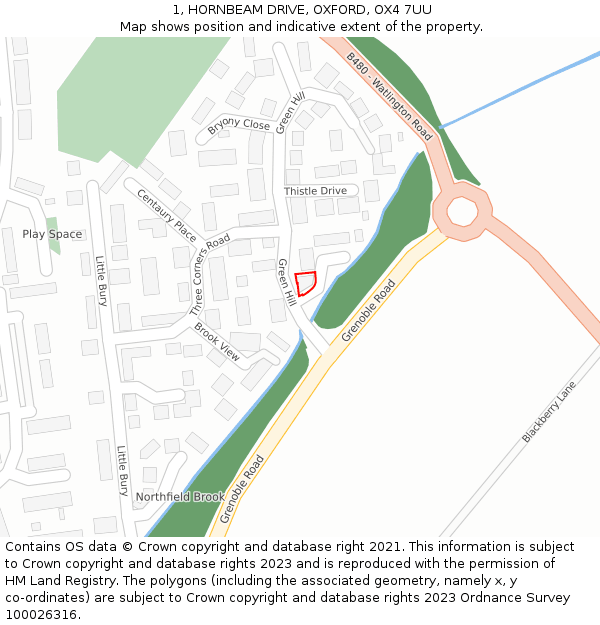 1, HORNBEAM DRIVE, OXFORD, OX4 7UU: Location map and indicative extent of plot