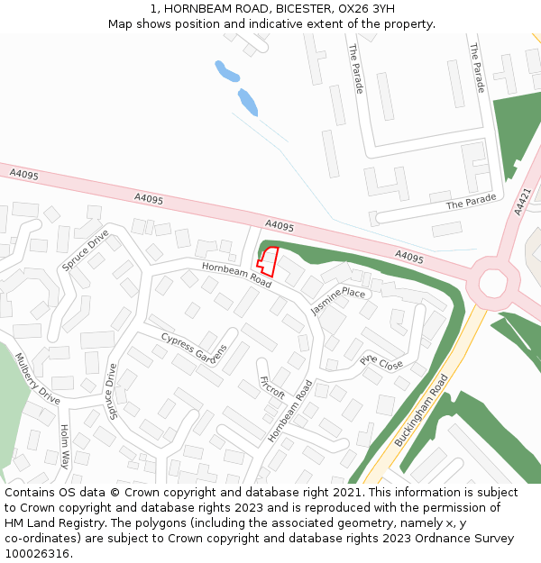 1, HORNBEAM ROAD, BICESTER, OX26 3YH: Location map and indicative extent of plot