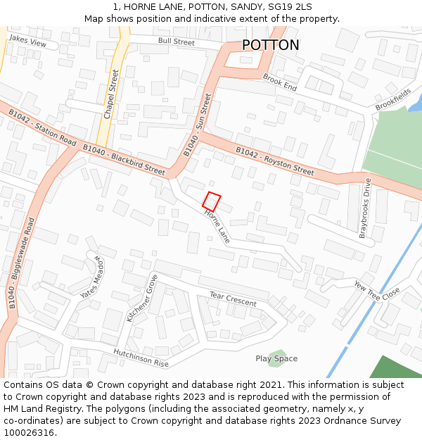 1, HORNE LANE, POTTON, SANDY, SG19 2LS: Location map and indicative extent of plot