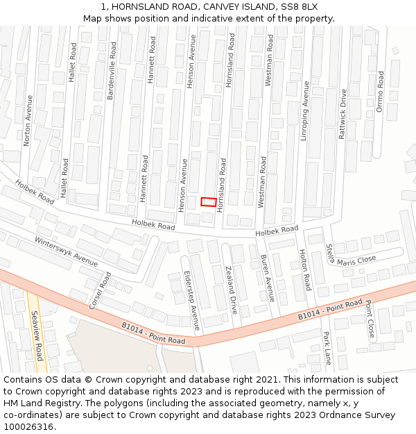 1, HORNSLAND ROAD, CANVEY ISLAND, SS8 8LX: Location map and indicative extent of plot