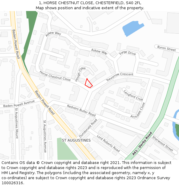 1, HORSE CHESTNUT CLOSE, CHESTERFIELD, S40 2FL: Location map and indicative extent of plot