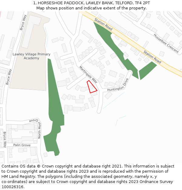 1, HORSESHOE PADDOCK, LAWLEY BANK, TELFORD, TF4 2PT: Location map and indicative extent of plot